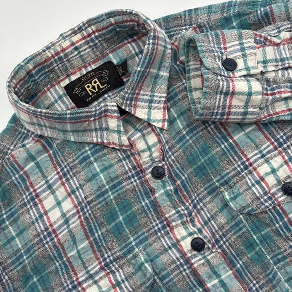 RRL Ralph Lauren Plaid Flannel Shirt Mens Long Sleeve Button Up Medium Double RL